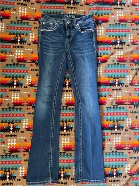 Grace Dark Blue Flare Jeans with Contrast Stitching